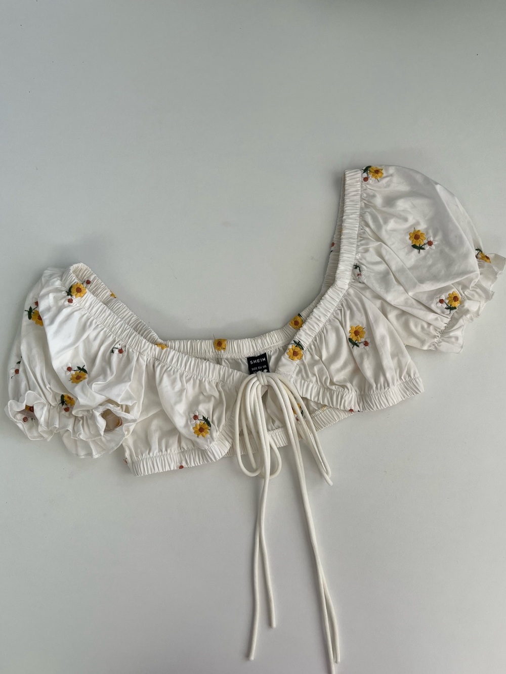 White Floral Embroidered Tie-Front Crop Top